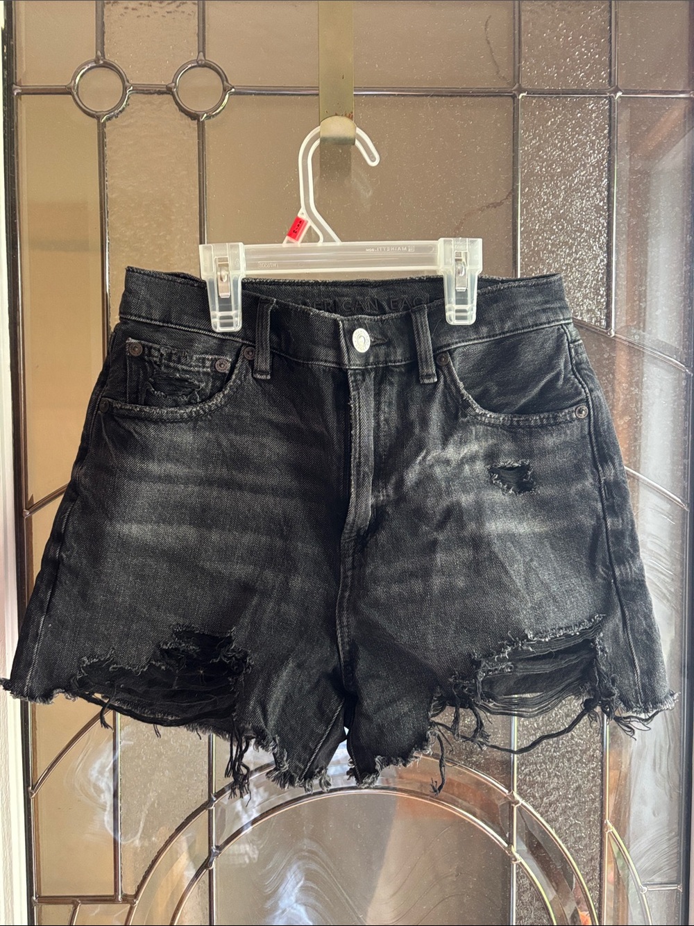 American Eagle Outfitters Black Distressed High-Rise Denim Shorts